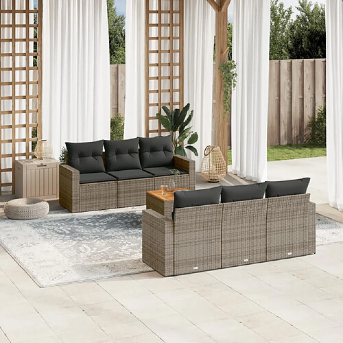 vidaXL Salon de jardin avec coussins 7 pcs gris résine tressée