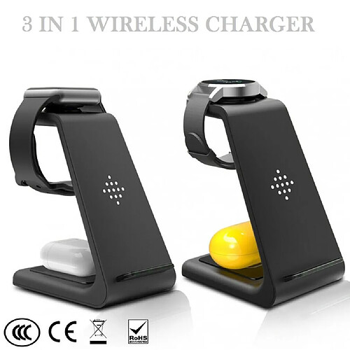 Station de charge sans fil, 3 en 1 Qi chargeur rapide pour Watch, pour Airpods, chargeur sans fil support de téléphone de bureau pour