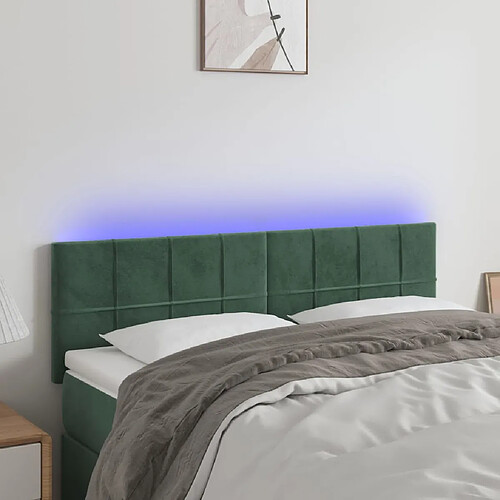 vidaXL Tête de lit à LED Vert foncé 144x5x78/88 cm Velours