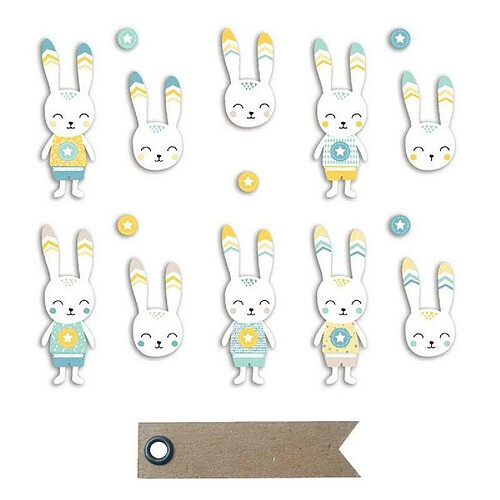 Youdoit 20 formes découpées Lapin Léonard + 20 étiquettes kraft Fanion