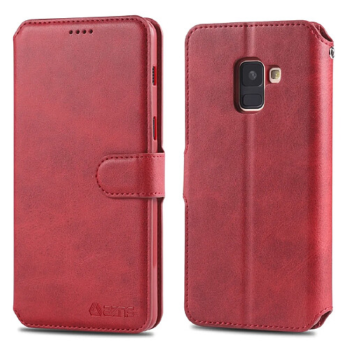 Wewoo Housse Coque Pour Galaxy A8 2018 AZNS Texture du mollet Etui en cuir avec rabat horizontal magnétique PU supportfentes cartes et cadre photo Rouge