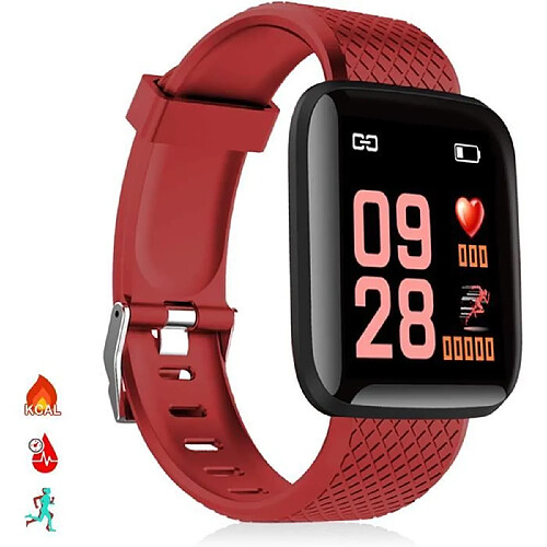 NC Bracelet Intelligent Id116 Bluetooth 4.0 Affichage Couleur, Moniteur Cardiaque, Pouls Et Mode Multisport, Rouge, Moyen (Dmab0[u1704]