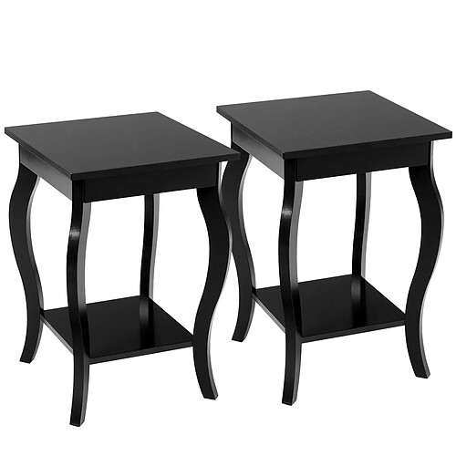 Helloshop26 Lot de 2 tables d'appoint bout de canapé 2 niveaux table de chevet carrée avec patins antidérapants 40 x 40 x 60 cm noir 20_0006280