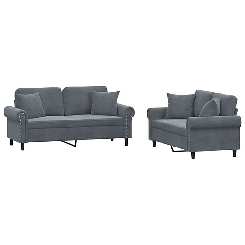 Maison Chic Ensemble de canapés 2 pcs avec coussins, Canapé droit Sofa pour Salon gris foncé velours -GKD942681