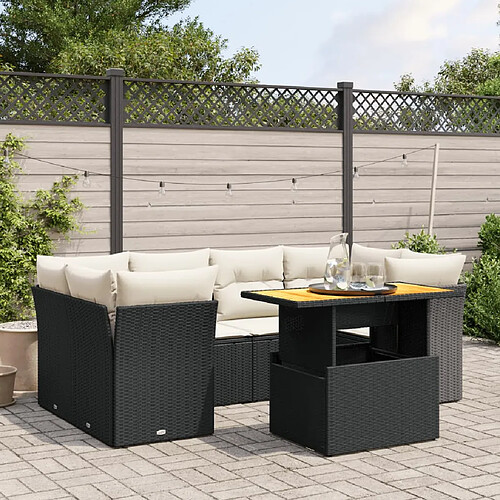 vidaXL Salon de jardin 7 pcs avec coussins noir résine tressée