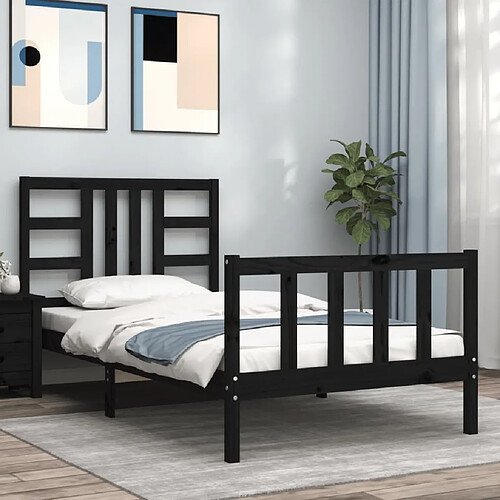 Maison Chic Lit adulte - Cadre de lit et tête de lit,Structure du lit Contemporain pour chambre noir 100x200 cm bois massif -MN23078