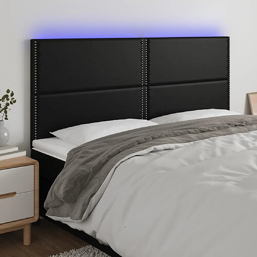 Maison Chic Tête de lit scandinave à LED,meuble de chambre Noir 180x5x118/128 cm Similicuir -MN79582