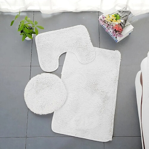 LUUCOZK Tapis de bain antidérapants, absorbants, à séchage rapide, décoration de salle de bain, blanc cassé-Troisensemble de pièces