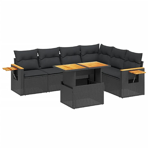 Maison Chic Ensemble Tables et chaises d'extérieur 7pcs avec coussins,Salon de jardin noir résine tressée -GKD175588