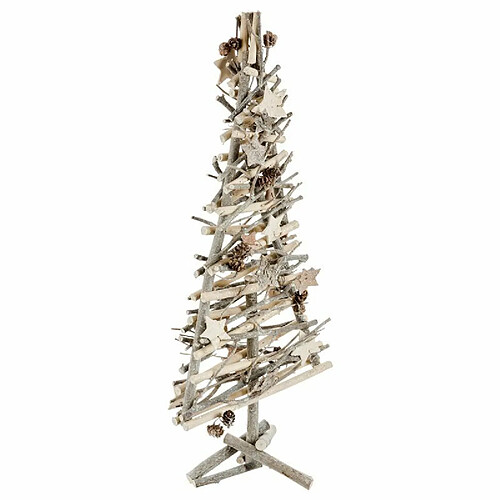 Sapin Déco en Bois Glacé 57cm Gris & Naturel