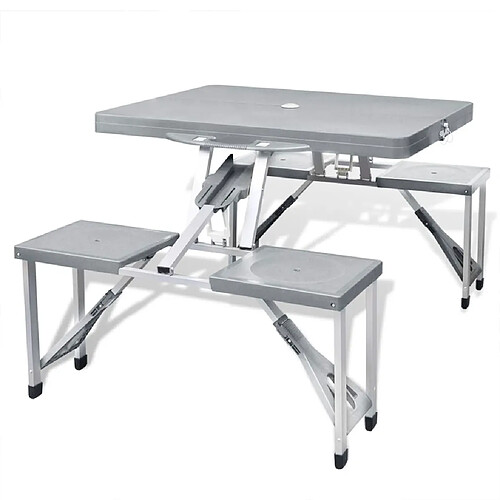 vidaXL Jeu de table de camping pliable avec 4 tabourets Aluminium gris clair