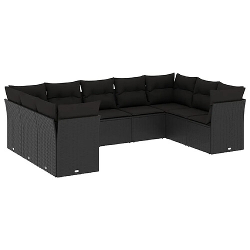 Maison Chic Salon de jardin 9 pcs avec coussins | Ensemble de Table et chaises | Mobilier d'Extérieur noir résine tressée -GKD18088