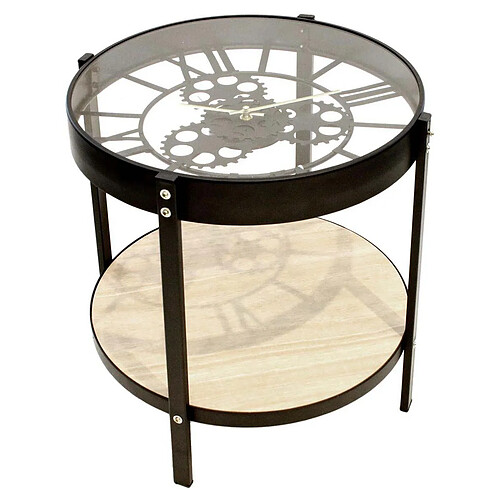 The Home Deco Factory Table d'appoint en métal et bois horloge 40 cm.