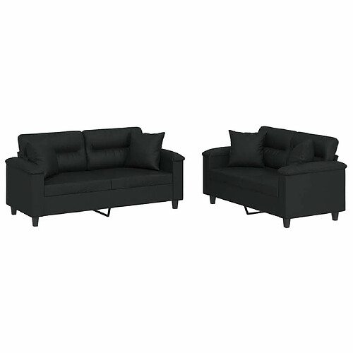 Maison Chic Ensemble de canapés 2 pcs avec coussins, Canapé droit Sofa pour Salon noir similicuir -GKD547913