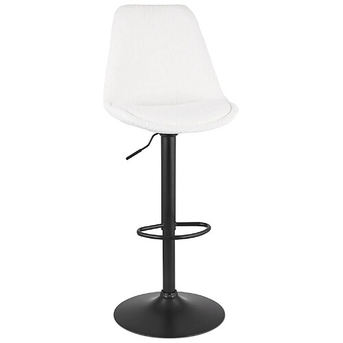 Alterego Tabouret réglable 'ROSITA' en tissu bouloché blanc et pied en métal noir