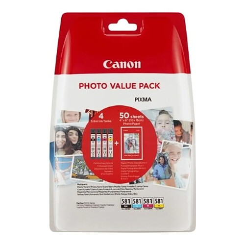 Canon CLI581 Pack 4 cartouches Noir, cyan, magenta et jaune (2106C005)