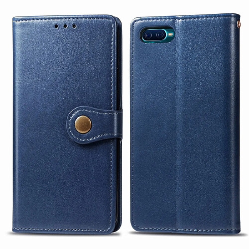 Wewoo Housse Coque Pour OPPO Reno Un étui de téléphone en cuir de couleur unie rétro avec lanière et cadre photo et fente carte et porte-monnaie et fonction support bleu