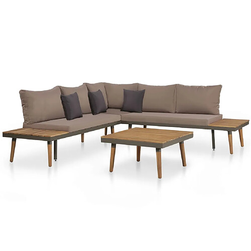 vidaXL Salon de jardin 4pcs et coussins Bois d'acacia solide Marron