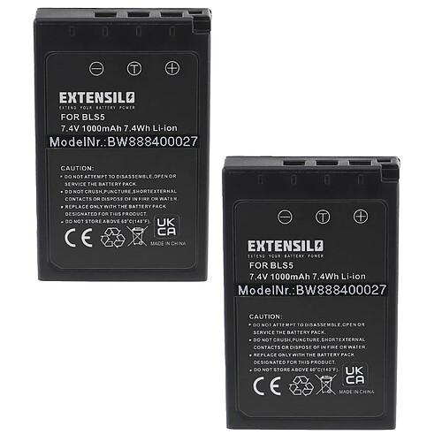 Vhbw EXTENSILO 2x Batteries compatible avec Olympus OM-D E-M5 Mark III appareil photo, reflex numérique (1000mAh, 7,4V, Li-ion) avec puce d'information