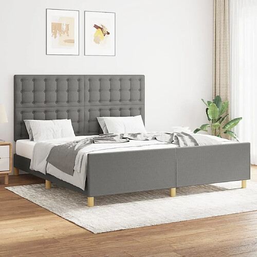 Maison Chic Lit adulte - Cadre Structure de lit avec tête de lit Contemporain Gris foncé 160 x 200 cm Tissu -MN59408