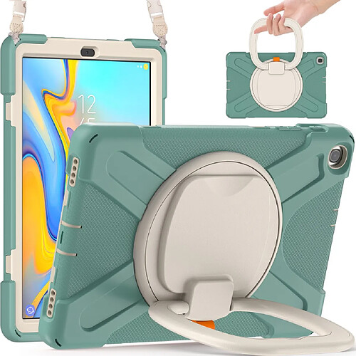 Coque en TPU (Style B) avec béquille pivotante à 360° et bandoulière Vert foncé/blanc pour votre Samsung Galaxy Tab A 10.1 (2019)