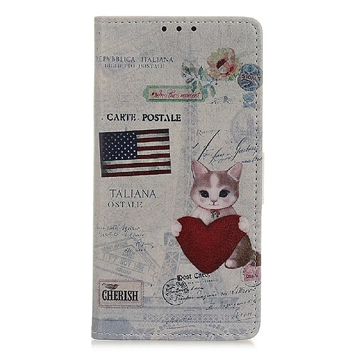 Etui en PU impression de motifs chat tenant coeur pour votre Samsung Galaxy A21s