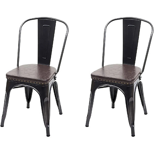 Decoshop26 2x chaises de salle à manger cuisine style industriel métal noir et synthétique marron CDS04457