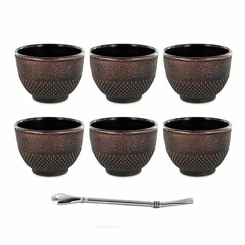 Aromandise 6 tasses en fonte noires & bronze 15 cl + paille inox avec filtre