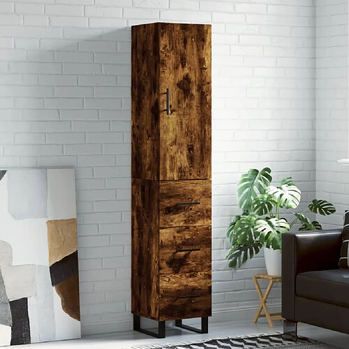 vidaXL Buffet haut Chêne fumé 34,5x34x180 cm Bois d'ingénierie