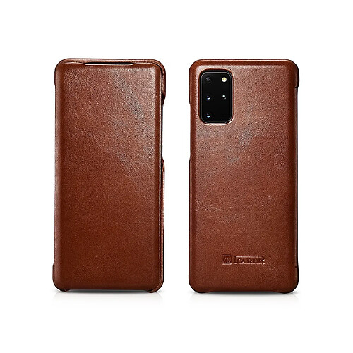 Etui en cuir véritable bord incurvé vintage unique marron pour votre Samsung Galaxy S20 Plus