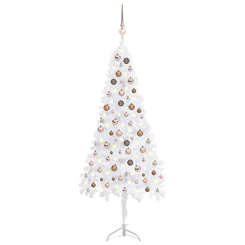 vidaXL Arbre de Noël artificiel d'angle LED et boules Blanc 180 cm PVC