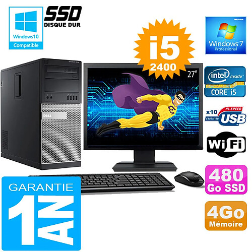 PC Tour DELL 7010 Core I5-2400 Ram 4Go Disque 480 Go SSD Wifi W7 Ecran 27" · Occasion