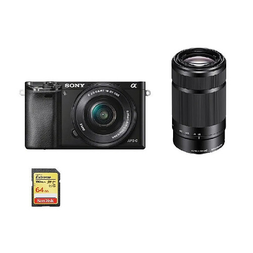 SONY A6000 Black TWIN KIT SEL 16-50MM F3.5-5.6 OSS Black SEL 55-210MM F4.5-6.3 OSS Black + 64GB SD card