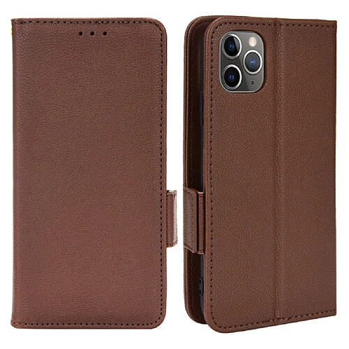 Etui en PU texture litchi, fermeture magnétique, anti-empreinte digitale marron pour votre iPhone 11 Pro Max 6.5 pouces