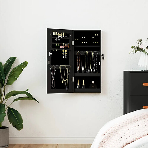 vidaXL Armoire à bijoux avec miroir murale noir 30x8,5x67 cm