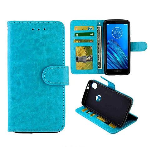 Wewoo Housse Coque Etui en cuir Flip pour Motorola Moto E6 Texture Crazy Horse horizontal avec support & fentes cartes & Portefeuille et cadre photo bleu clair