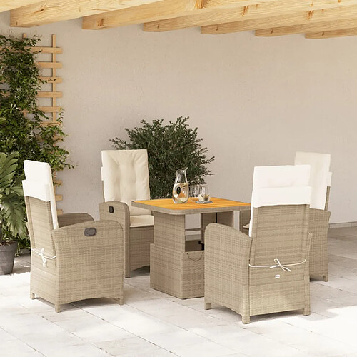 vidaXL Ensemble à manger de jardin avec coussins 5pcs Beige poly rotin