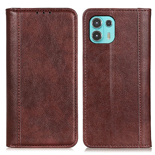 Etui en PU texture litchi, anti-rayures, auto-absorbée avec support marron pour votre Motorola Edge 20 Lite