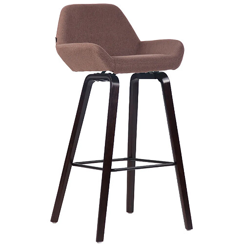 Decoshop26 Tabouret de bar chaise haute x 1 avec repose-pieds design moderne en tissu marron pied en bois couleur noyer 10_0005282