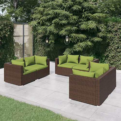 vidaXL Salon de jardin 6 pcs avec coussins Résine tressée Marron