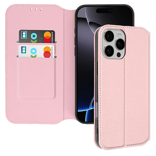 Avizar Étui pour iPhone 16 Pro Max Clapet Porte-cartes et Support Vidéo Rose Champagne