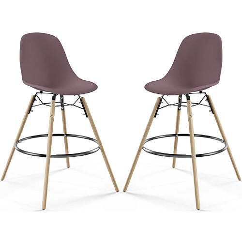 ICONIK INTERIOR Tabouret de Bar - Design Scandinave - Pieds en Bois - Lot de 2 - Skögur Taupe