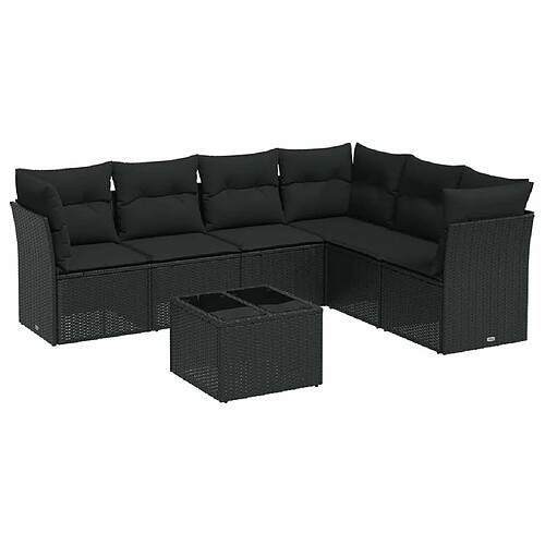 Maison Chic Salon de jardin 7 pcs avec coussins | Ensemble de Table et chaises | Mobilier d'Extérieur noir résine tressée -GKD57067