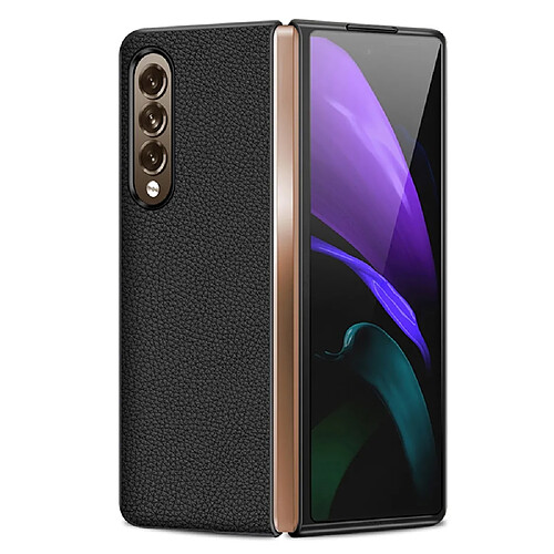 Coque en TPU + cuir véritable texture litchi noir pour votre Samsung Galaxy Z Fold3 5G