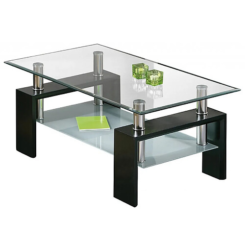 Pegane Table basse en chrome et verre de sécurit noir - Dim : L100 x H60 x P45 cm