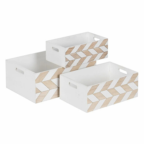 BigBuy Home Set de boîtes décoratives Blanc Naturel Bois de paulownia 44 x 31 x 18 cm (3 Pièces)