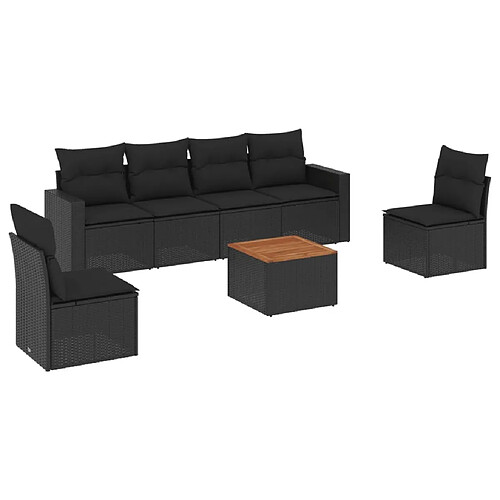 Maison Chic Ensemble Tables et chaises d'extérieur 7pcs avec coussins,Salon de jardin noir résine tressée -GKD900957