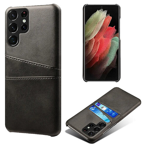 Coque en TPU + PU anti-rayures avec porte-cartes noir pour votre Samsung Galaxy S22 Ultra 5G