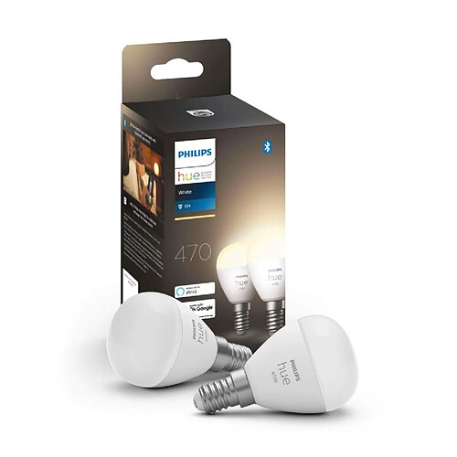 Philips Hue Pack 2 Ampoules LED Intelligentes E14 5.7W 470 lm P45 Hue White Blanc chaud 2700K