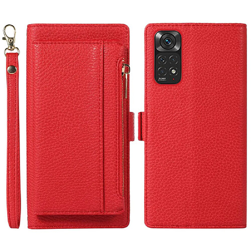 Etui en PU texture litchi, anti-éclats, magnétique avec support et sangle pour votre Xiaomi Redmi Note 11 4G (Qualcomm)/Note 11S 4G - rouge